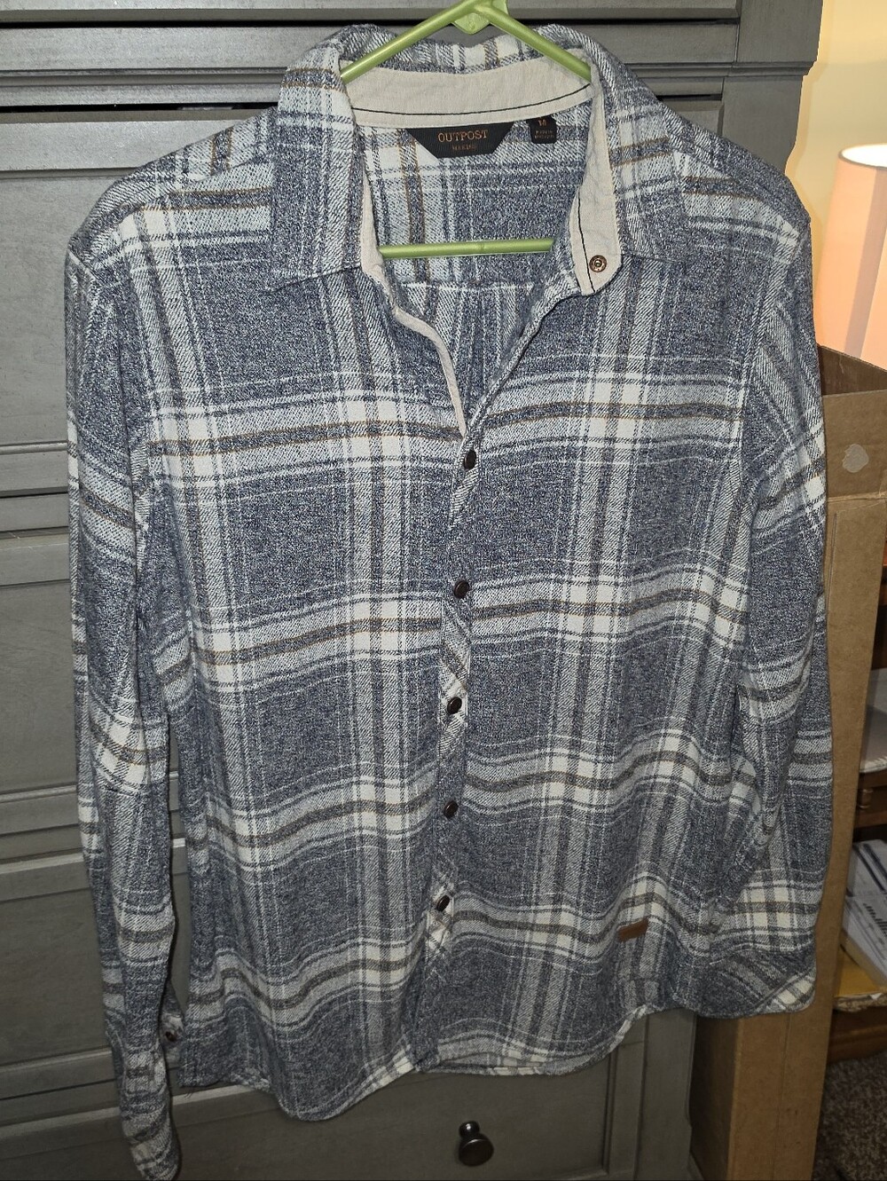 Outpost Men's Blue and White Plaid Dress Shirt